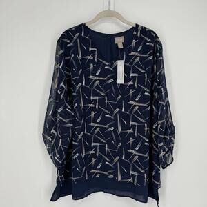 Chicos top womens XXL blue relaxed oversized blouse shirt office business work